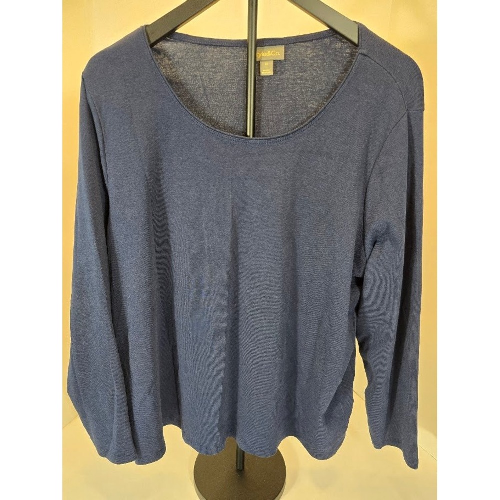 Style & Co Women's 2X Blue Long Sleeve Round‎ Neck Top Casual Pullover 2X